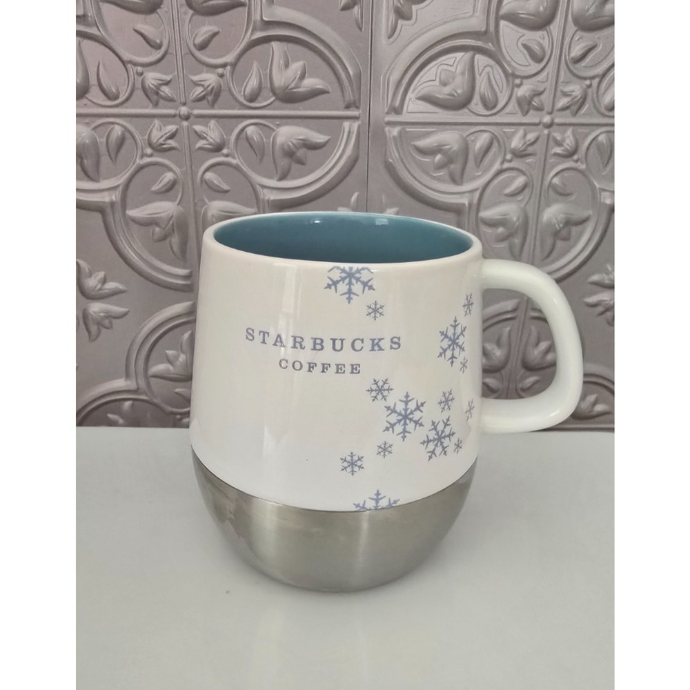 Starbucks Holiday 07 Snowflake Silver Metal Ceramic Mug 14oz